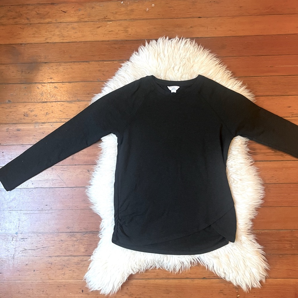Danskin Soft Knit Black Long Sleeve Thermal Style Ruched Sides Sweater Top